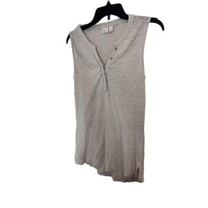 St Tropez West Shirt Womens Small‎ Gray 100% Linen Sleeveless Henley Lightweight